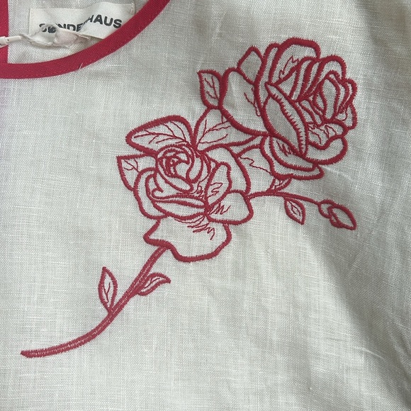 Sønderhaus Linen The West Set Top In Crema W/Red Embroidery NWT Size 2XL - Picture 9 of 12